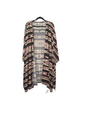 Lularoe Savannah Kimono Cardigan Pink Black Aztec Open Front L/XL 96% Polyester